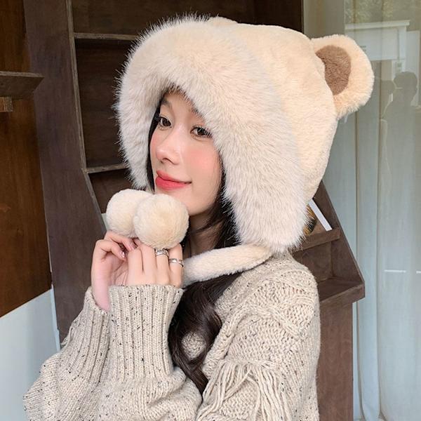 Faux Fur Beanies Hattu Kissa Korva Neulottu Cap BEIGE beige