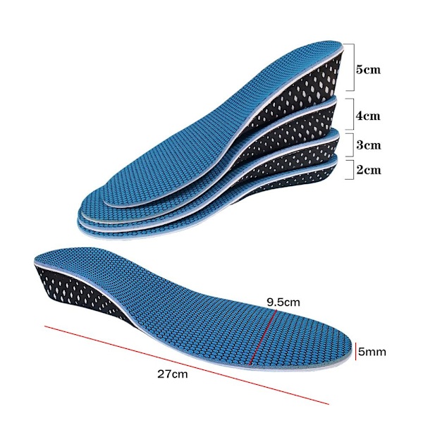 Memory Foam Invisible Height Öka innersulor BLÅ-3CM Blue-3cm