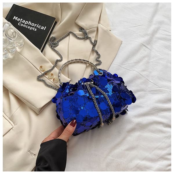 Sequin Skuldertaske Mini Bucket Shiny Håndtasker BLÅ blue
