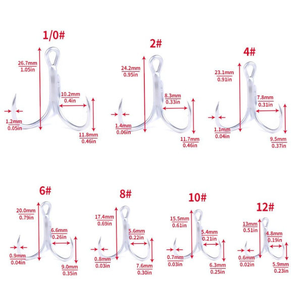 2 stk fiskekroge, fiske Triple ankerkrog 6 6 6
