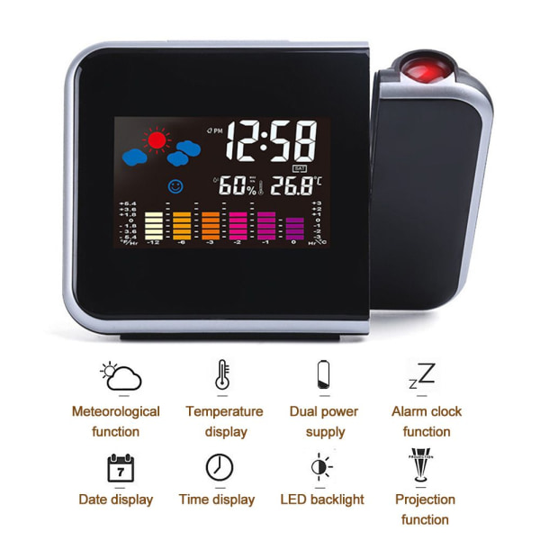 Smart Alarm Clock LED Projektor Klokke SVART black