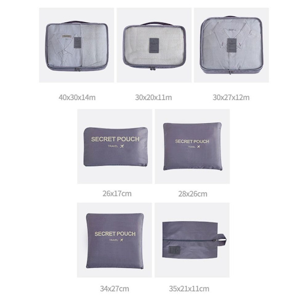 Rejseopbevaringsposer 7 stk Sæt SORT 7 STK 7 STK Black 7 Pcs-7 Pcs