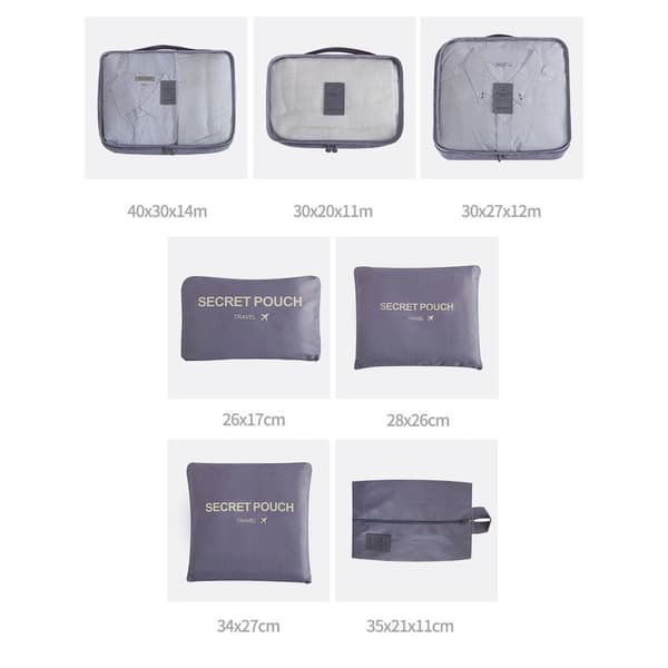 Reseförvaringsväskor 7 delar Set GRÅ 6 ST 6 ST Grey 6 Pcs-6 Pcs