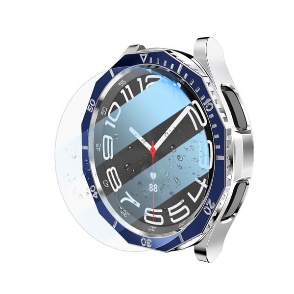 Fodral+ Ramring + Skärmskydd i härdat glas BLÅ&SILVER Blue&Silver 43MM