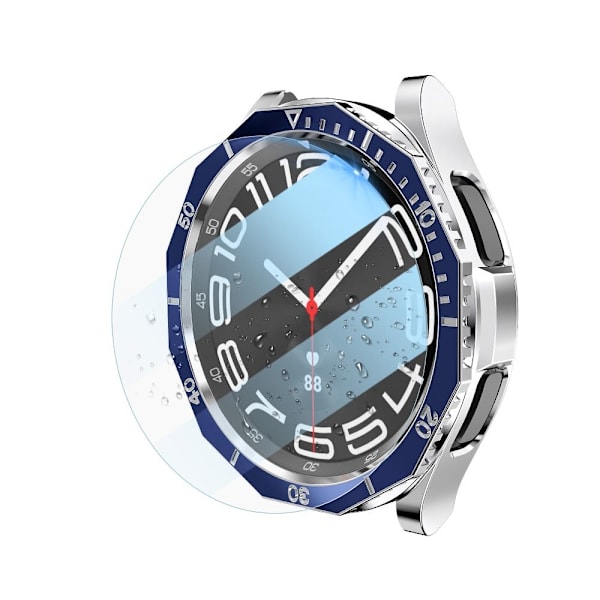 Veske+ Bezel Ring + Skjermbeskytter i herdet glass BLÅ&SØLV Blue&Silver 47MM