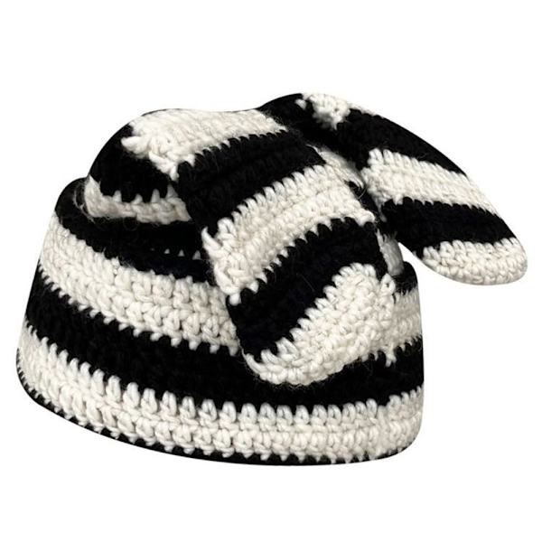 Japansk Beanie Hat Ins Little Devil Striped Hat SORT&GRÅ black&grey