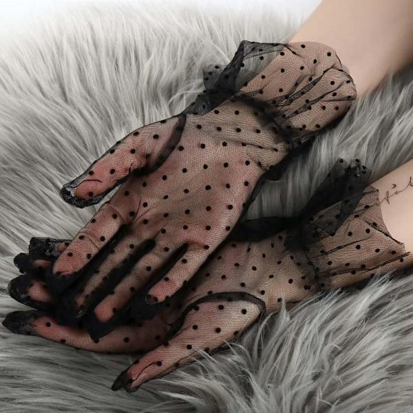 2 Stk Dot Print Tyl Handske Sort Hvid Mesh Handske 3 3 3