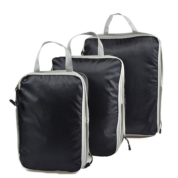 3 STK Rejseopbevaringspose Komprimerbar emballage SORT black