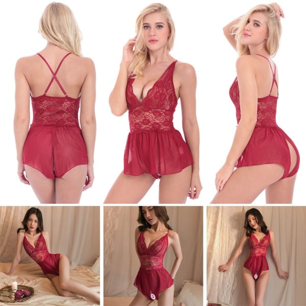 Lace Bodys Nattkläder-Underkläder WINE RED XXL wine red XXL