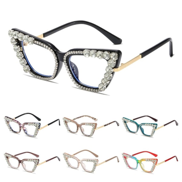 Dame Rhinestone Cat Eye Clear Lens Briller Damebriller C6