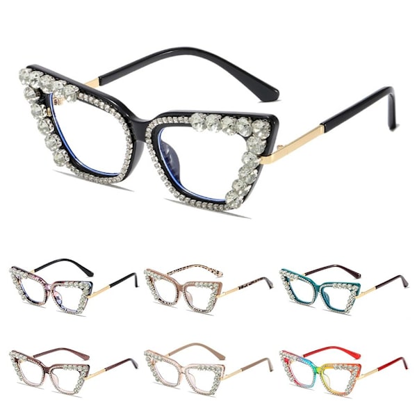 Kvinders Rhinestone Cat Eye Clear Lens Briller Damebriller C7