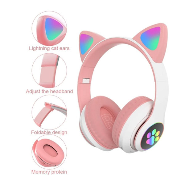 Blixtljus Cute Cat Ear-hörlurar Trådlösa med Mic SVART black