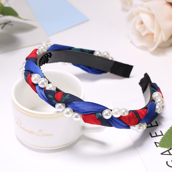 Pearl-punottu pääpanta Twist-hiusvanne SININEN blue