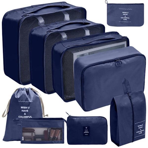 9stk Bagageopbevaringstasker Rejsekufferttasker NAVYBLÅ Navy Blue