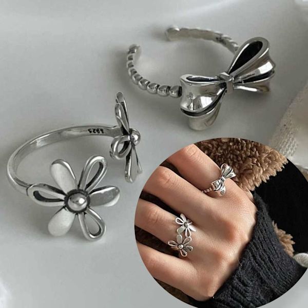 3st Bow Knot Ringar Öppna Ringar BLOMMA-3ST BLOMA-3ST Flower-3pcs