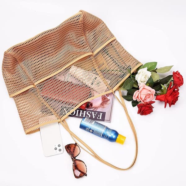 Mesh Beach Tote Bag Skulder Håndtasker SORT black