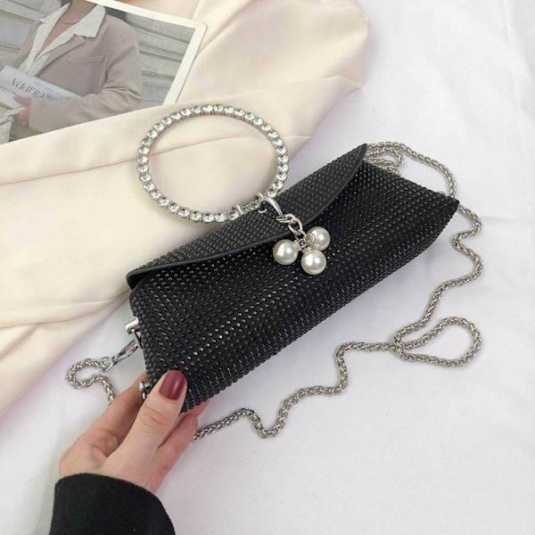 Clutch Bag Chain Metal Ring Bag SVART Black