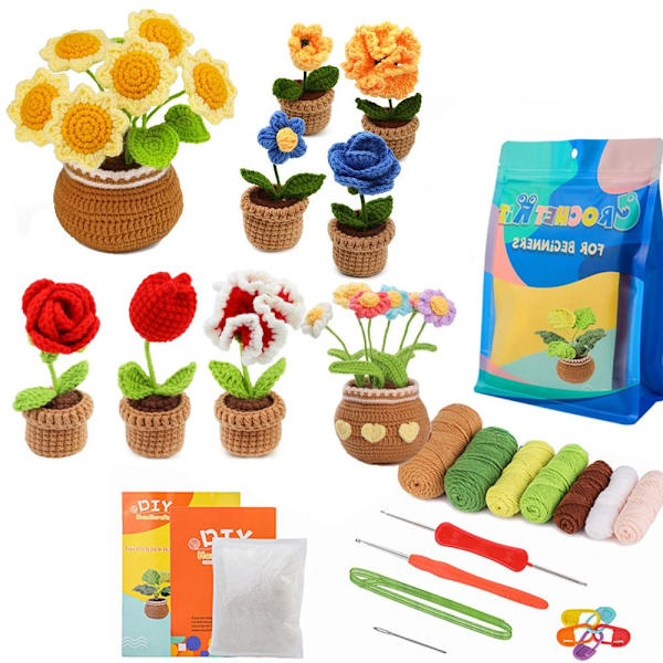 Virkkausneulesarjat Kukkavirkkaussarja RED FLOWER-6 KPL PUNAINEN Red Flower-6Pcs