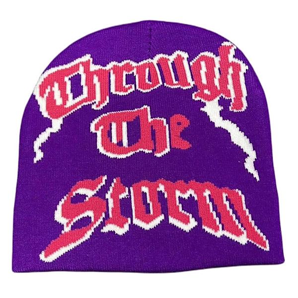 Knitting Cap Hat Pipo Bonnet PURPLE&PUNAINEN purple&red