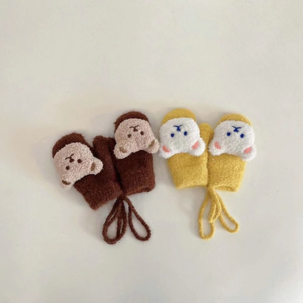 Cartoon Bear Baby Vanter Baby Coral Fleece Handsker GUL Yellow