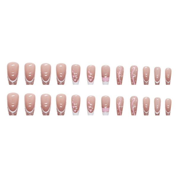 24 kpl Fake Nails Long French Ballerina W363