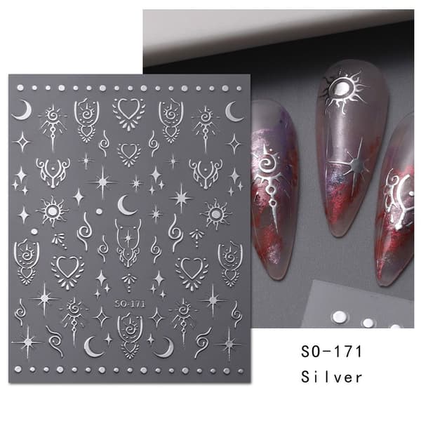 5 kpl / set Nail Sticker Slider Decals SILVER SILVER Silver