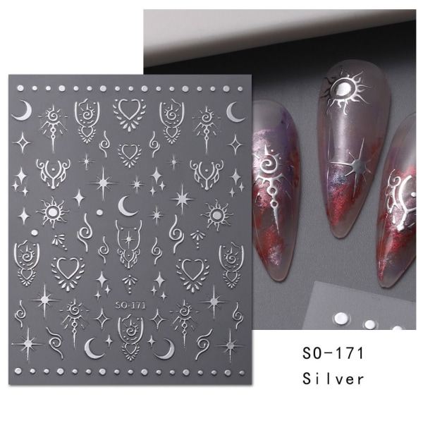 5 Styck/ Set Nail Sticker Slider Dekaler SILVER SILVER Silver