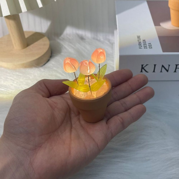 DIY Tulip Potted Night Light Bordlampe PINK 10 TULIP FLOWER 10 Pink 10 tulip flower-10 tulip flower