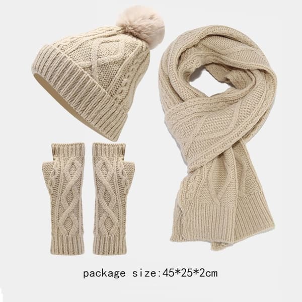 Mössa Scarf Handskar Set Stickad cap RÖD RED