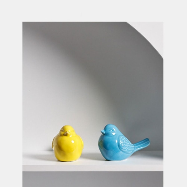 2stk Keramiske Fugler Porselens Fuglefigur Statue GUL yellow