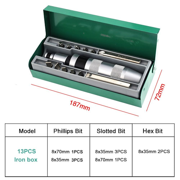 Iskuruuvimeisseli Set 13kpl 13kpl 13PCS