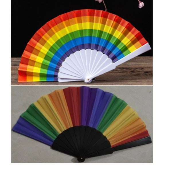 12st Folding Rainbow Fan Rainbow Hand Fan Rainbow Handheld Fan
