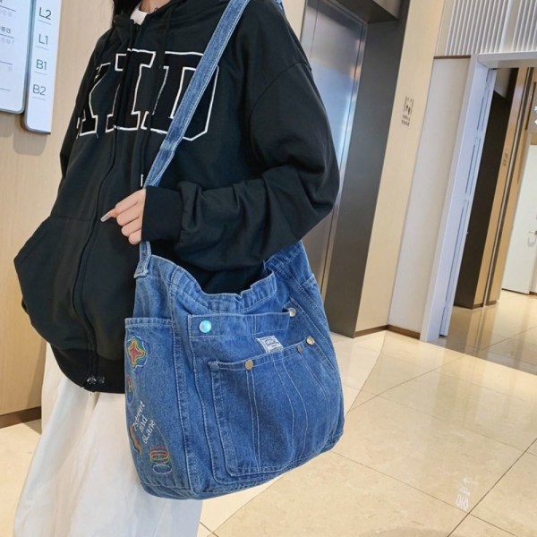 Denim skuldervesker Crossbody veske SVART black
