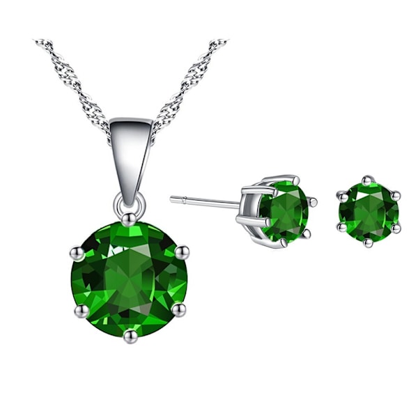 Zirkon Ørering Halskæde Sæt Kæde Halskæde Øreringe GRØN green