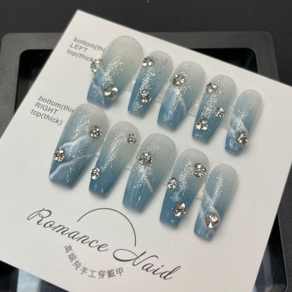 10 stk Blue Ocean håndlagde negler Pure Manual False Nail M M