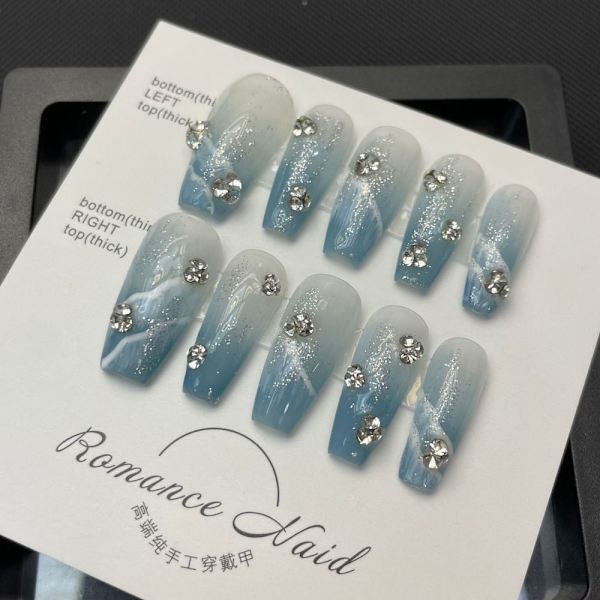 10 stk Blue Ocean håndlavede negle Pure Manual False Nail M M