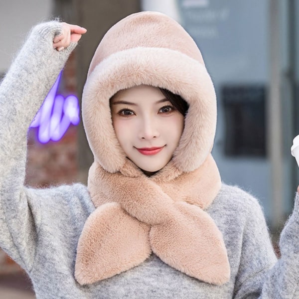 Integrert Cap Skjerf Beanie Hat Skjerf BEIGE Beige