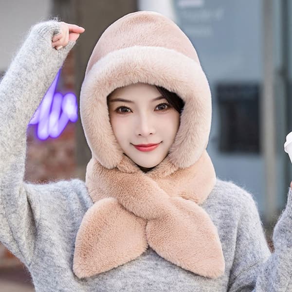 Integrert Cap Skjerf Beanie Hat Skjerf KHAKI Khaki