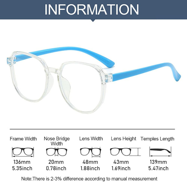Kids Anti-Blue Light Briller Runde Briller SKY BLUE Sky blue