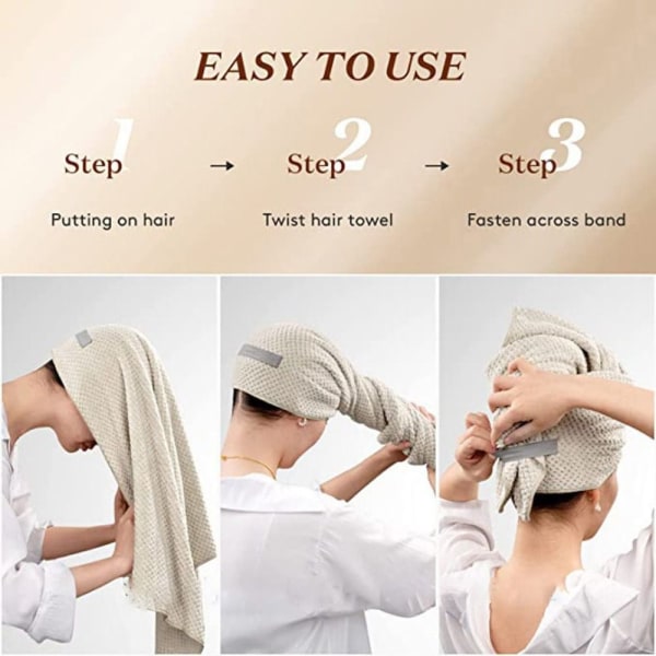 Håndklædehætte til tørt hår Hurtigttørrende håndklæde BEIGE Beige