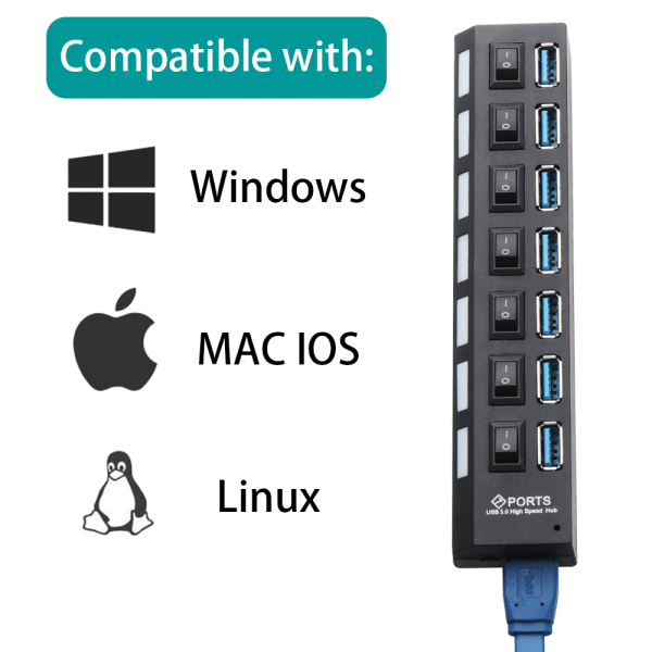 USB 3.0 Hub USB Hub 3.0 USB3.0 7PORT VIT USB3.0 7Port White