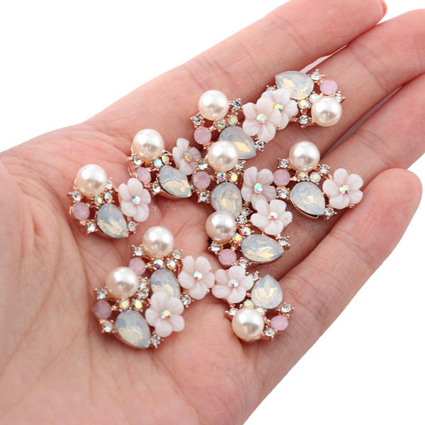 10 STK Flower Rhinestone Buttons Flatback Plating Pearl Hårnål