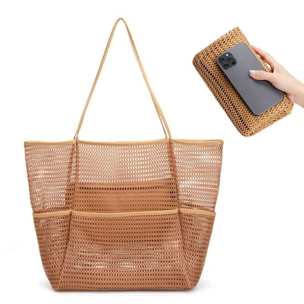 Mesh Beach Tote Bag Skulder Håndtasker SORT black