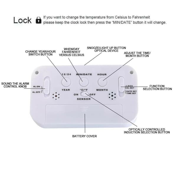 Väckarklocka Elektronisk klocka VIT white