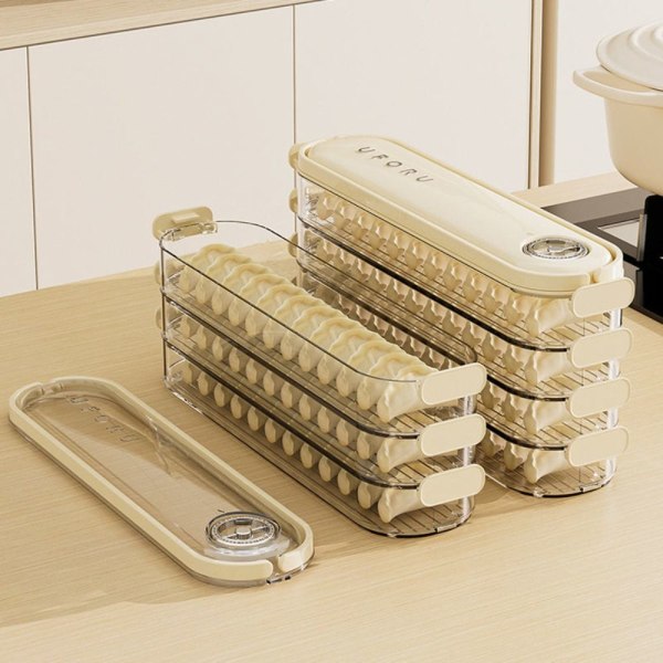 Dumpling Säilytyslaatikko Jääkaappi Raikas säilytyslaatikko BEIGE NELJÄ Beige Four Layer-Four Layer