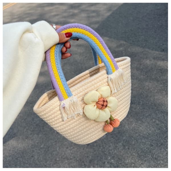 Rainbow Woven Bag Student Handbag BEIGE beige