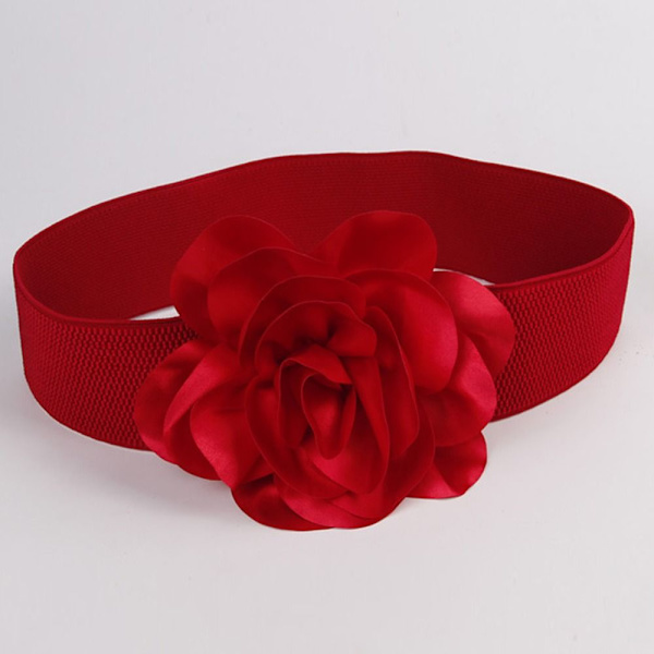 Bredt elastisk belte store blomster linning RØD red