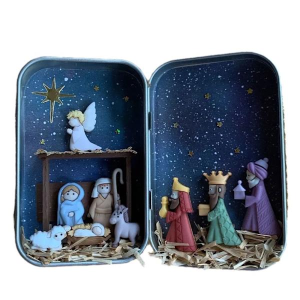 Christmas Nativity Box hellig familie figur Religiøs Jesus