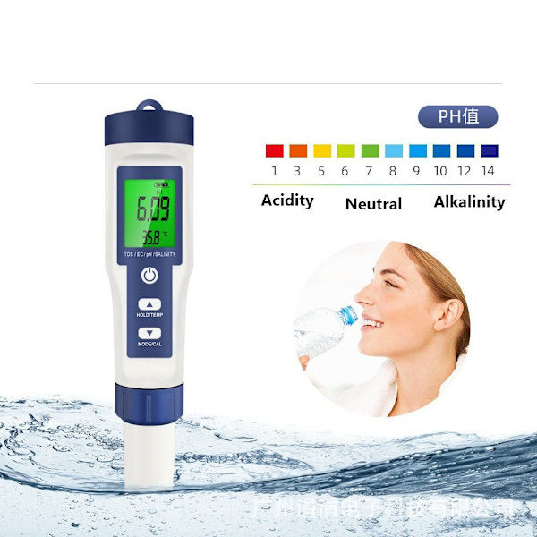 5 i 1 PH TDS-mätare PH/TDS/EC/TEMP/SALT-mätare Vattenkvalitet