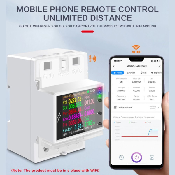 Sähköenergiamittari AT4PW Smart Switch WIFI Rail Meter 100A